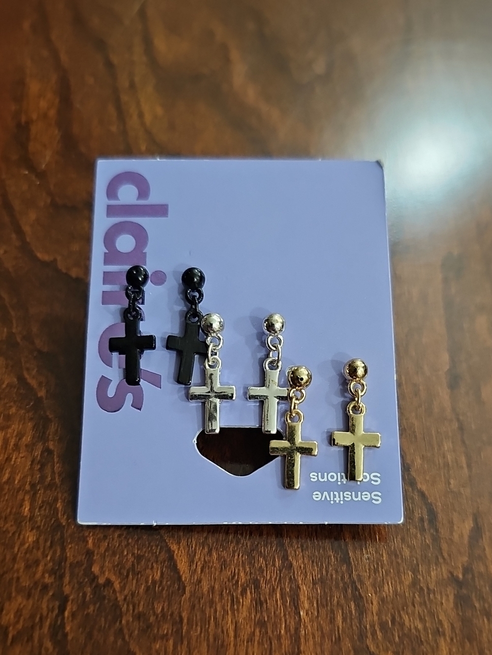 Claire's Kids Cross Drop Earrings - Black, Silver & Gold